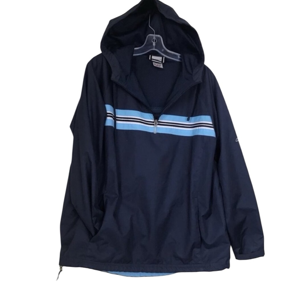 Reebok 1/2 Zip Nylon Windbreaker Jacket Hood Mesh Pockets Unisex XL Men's Blue